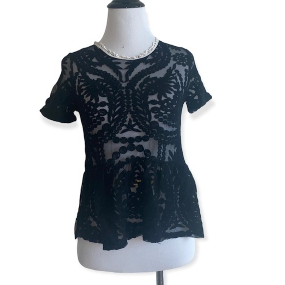 5/$30 🎈 Zara trafaluc women’s small black lace‎ peplum blouse